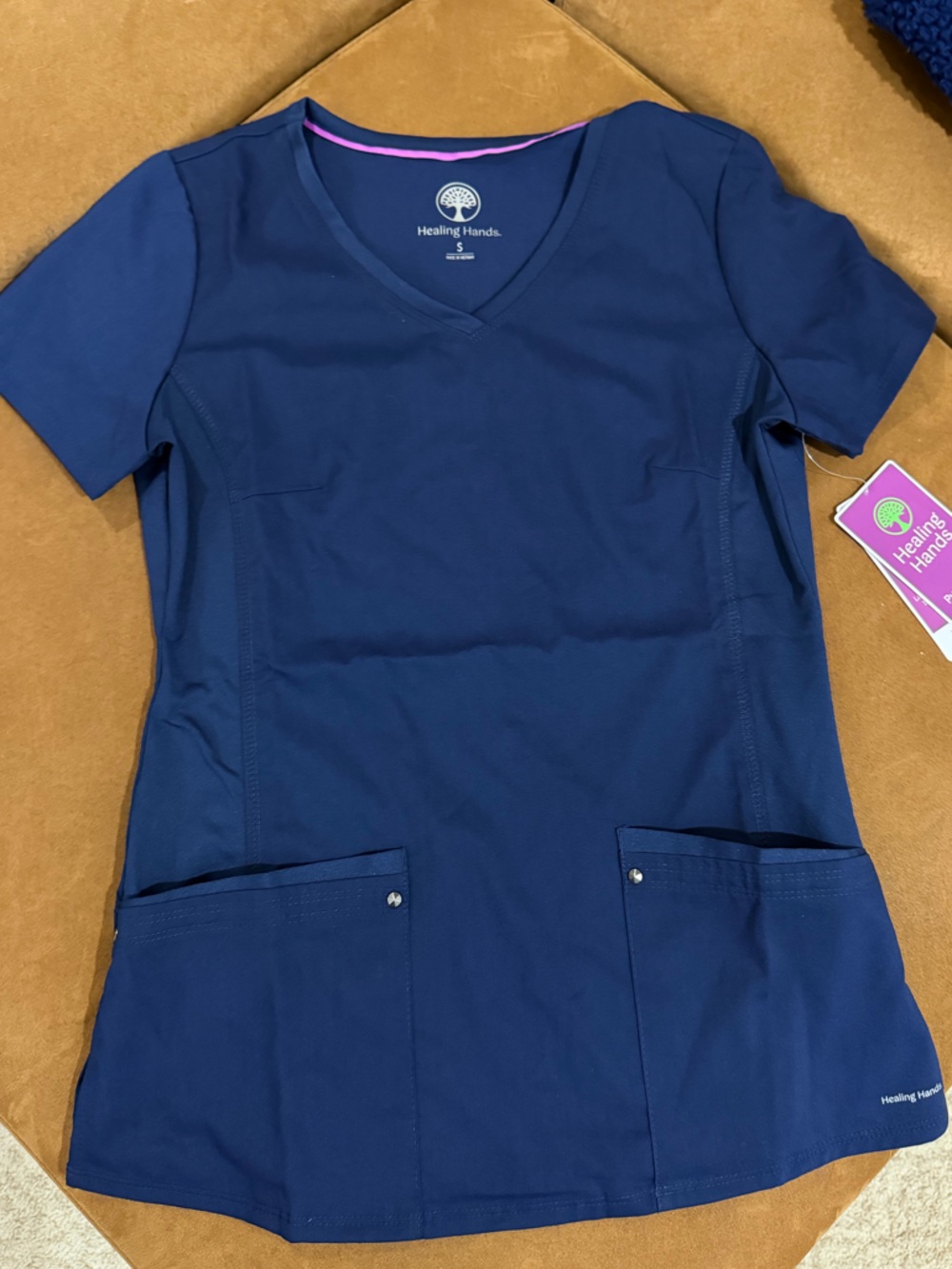 healing hands Navy Short Sleeve Scrub Top